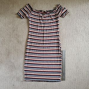 Multicolored Striped Off the Shoulder Fitted Dress